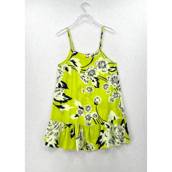 MAAJI Enchanted Mystery Mini Swim Coverup Dress Women L Lime Green Floral Ruffle - Picture 2 of 16